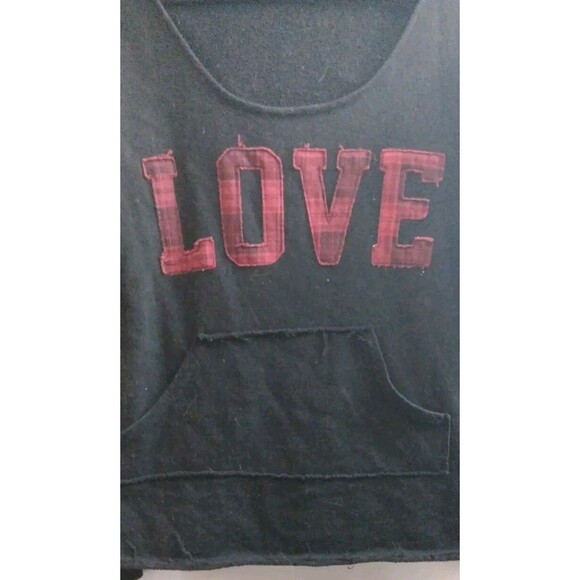 Rue 21 Womens Jr Love  Distressed Plaid on Black Hoodie Medium - Picture 2 of 4